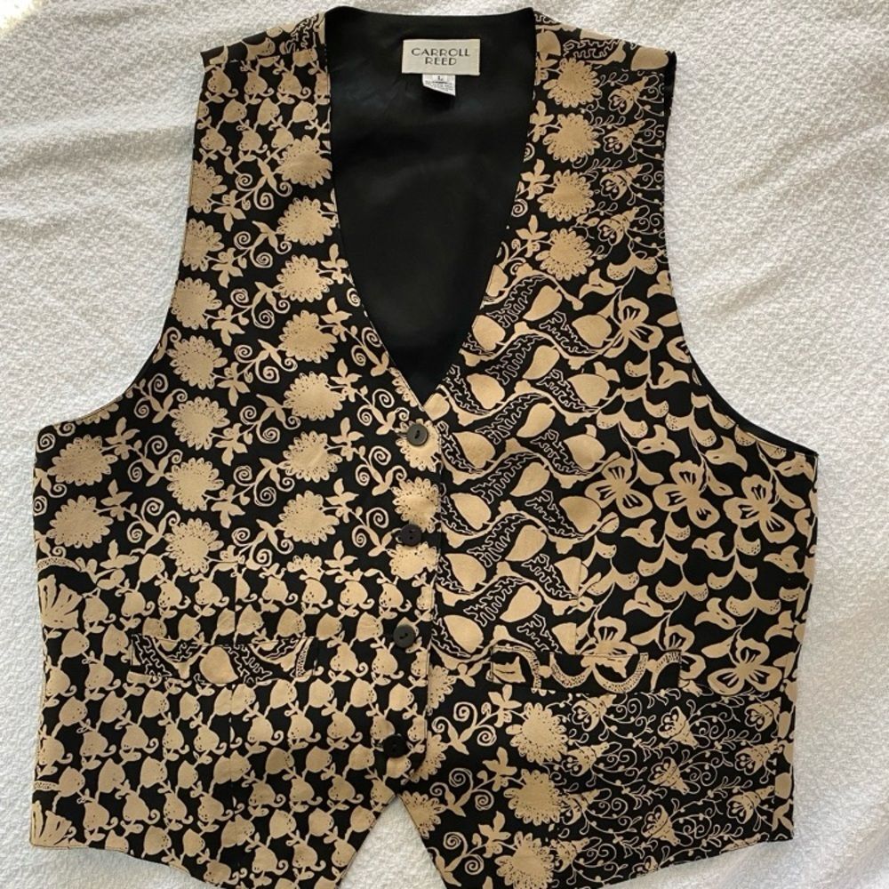 Vintage Carroll Reed Black & Gold Floral Vest / Waistcoat L